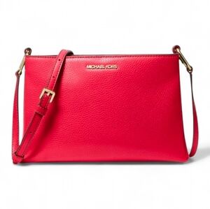 Michael Kors Trisha‎ Medium Pebbled Leather Crossbody Bag Cherry Red ☆